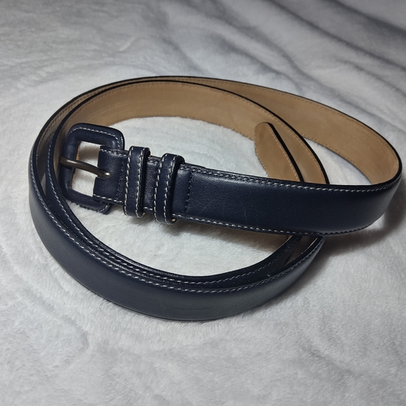 Genuino Leather Made In Italy Talbots Navy Leather Belt - Picture 4 of 6